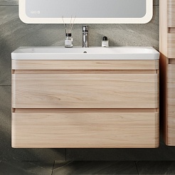 Style Line Тумба с раковиной подвесная Атлантика 100, Люкс ясень перламутр, PLUS – фотография-2